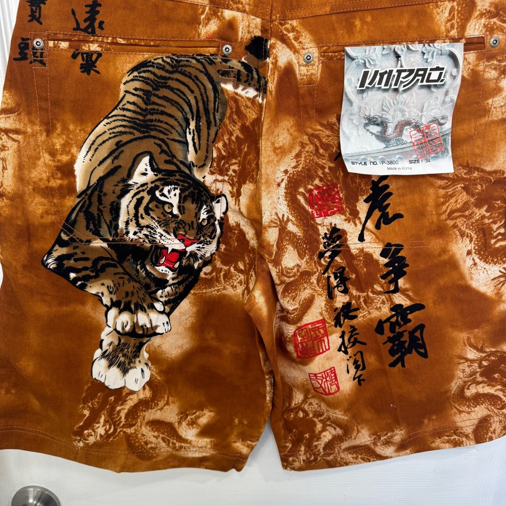 NWT Impaq Millennium Jeans Rust Orange Tiger Graphic Print Shorts Mens 34 - Picture 7 of 7